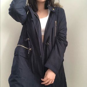 INC Navy Hooded Parka Coat